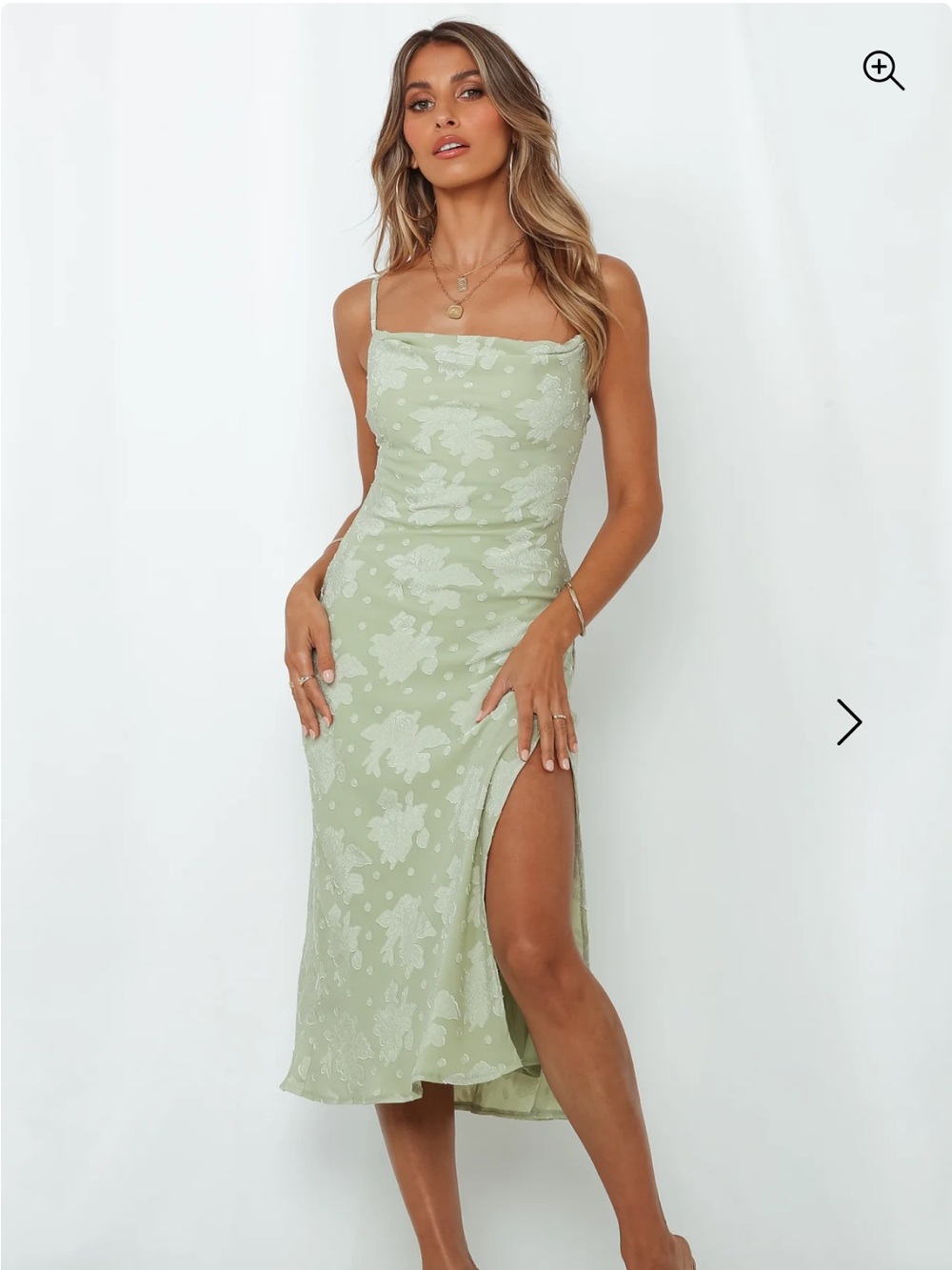 Hello Molly Light Sage Floral Slip Midi Dress with High Side Split